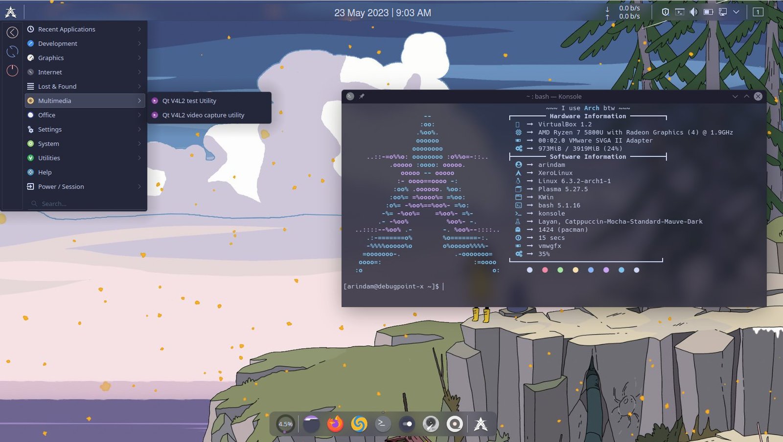 Un bureau sous XeroLinux, une distribution dérivée d'Arch Linux
